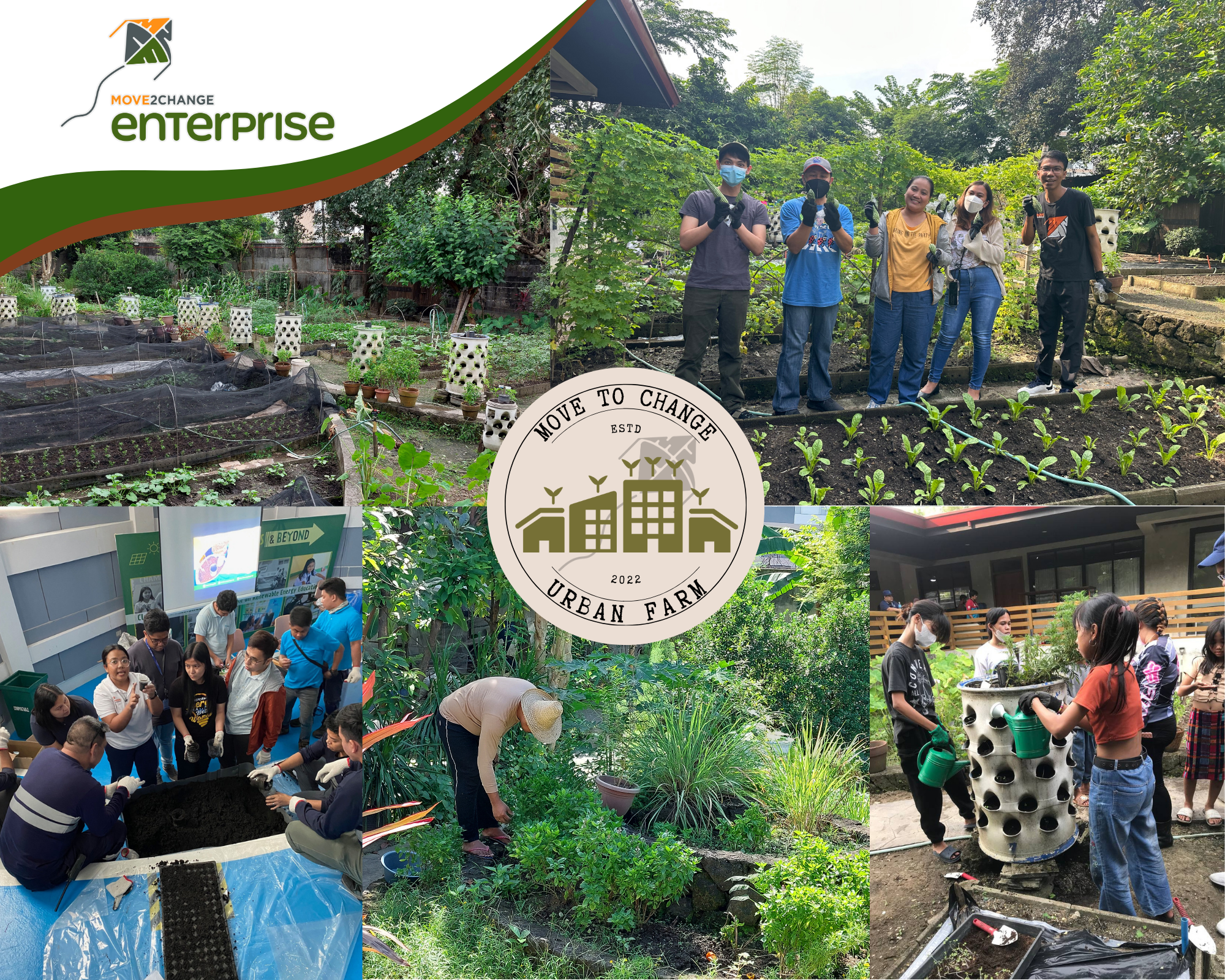 Photos of Move to Change's Urban Farm and the various trainings conducted by the Urban Farm Team