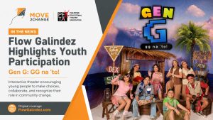 Cast members performing on stage in PETA and Move to Change Foundation's interactive play Gen G: GG na ’to!, featured on Flow Galindez